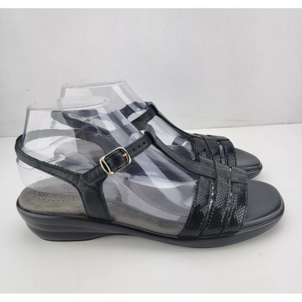 SAS Womens Size 8.5 Black Capri T Slingback Leather Comfort Sandals